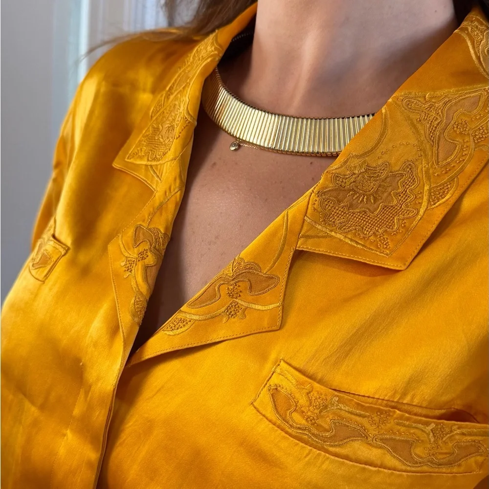 Vibrant Yellow Blouse with Flared Sleeves - Picture 6 of 7